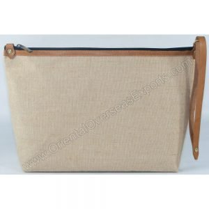design and buy jute cotton toilet bag with real leather handle and trims online