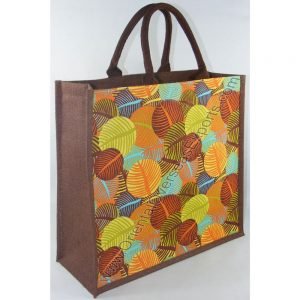 Elegant looking multi color printed jute bag # 2241 with Soft cotton Handles.