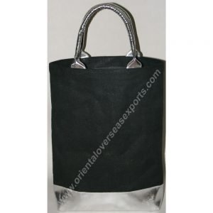 Jute Bag With Silver PVC Leather Look Handles and bottom