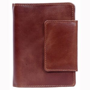 front look of Brown VT leather lady purse with multiple card and currency slots