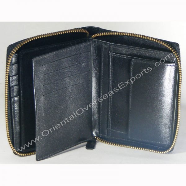 Custom Embossed Real Leather Zipper Wallet # T2-436 with multiple card and currency slots