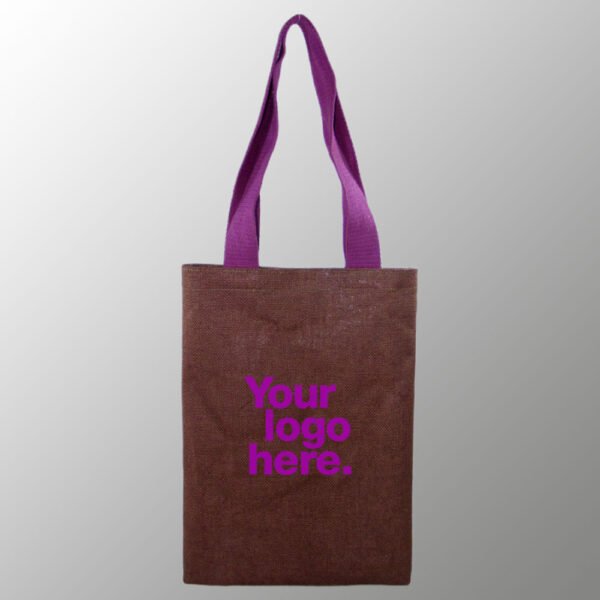design and buy your own custom printed laminated colored jute tote bag with cotton web handles online
