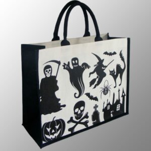 Halloween Jute Cotton Bag made from Dyed Jute Cotton Fabric with Long Lasting lamination inside