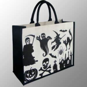 Halloween Jute Cotton Bag made from Dyed Jute Cotton Fabric with Long Lasting lamination inside
