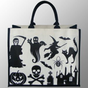 Halloween Jute Cotton Bag made from Dyed Jute Cotton Fabric with Long Lasting lamination inside