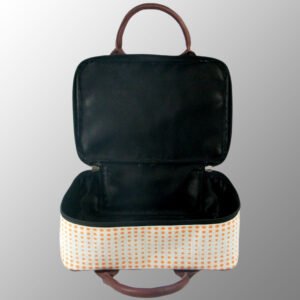The Elegant looking printed suitcase with Genuine Leather Handles, Satin Lining inside, Plastic Foots on the bottom.. 