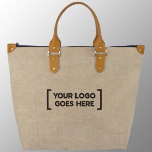 Jute Cotton Bag With Leather Handles
