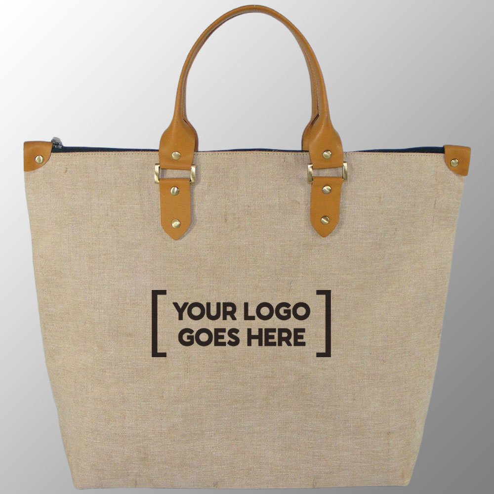 Jute Cotton Bag With Leather Handles