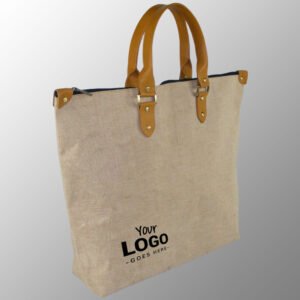 Jute Cotton Bag With Leather Handles