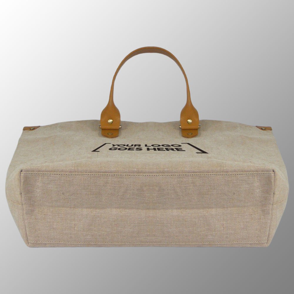 Jute Cotton Bag With Leather Handles