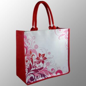 Elegant looking printed jute cotton bag with padded cotton handles