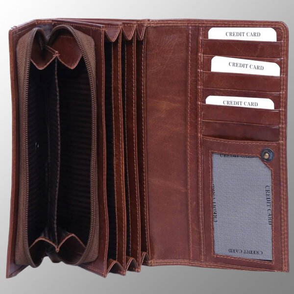 design and buy custom engraved real Brown VT leather hand purse with multiple card and currency slots online