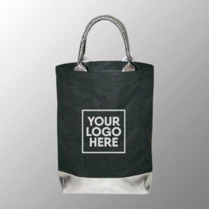 Jute Bag With Silver PVC Leather Look Handles and bottom