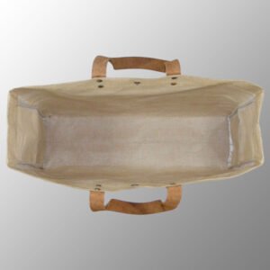 Juco Leather Bag, made from Natural Jute Cotton Fabric with Long Lasting LDPE lamination and Genuine Buffalo Leather Handles