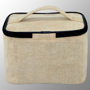 Elegant Looking Vanity bag, made from Jute Cotton Fabric, with Rich Satin Lining Inside. It can be personalized as per your ideas of size, color, prints or logo's
