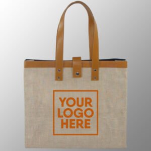 Luxury Jute Cotton Bag with Leather Handles