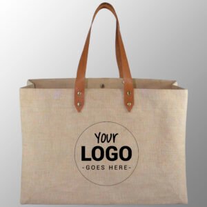 Juco Leather Bag, made from Natural Jute Cotton Fabric with Long Lasting LDPE lamination and Genuine Buffalo Leather Handles