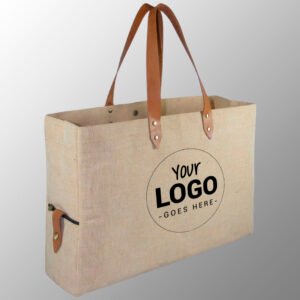 Juco Leather Bag, made from Natural Jute Cotton Fabric with Long Lasting LDPE lamination and Genuine Buffalo Leather Handles