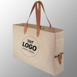 Juco Leather Bag, made from Natural Jute Cotton Fabric with Long Lasting LDPE lamination and Genuine Buffalo Leather Handles