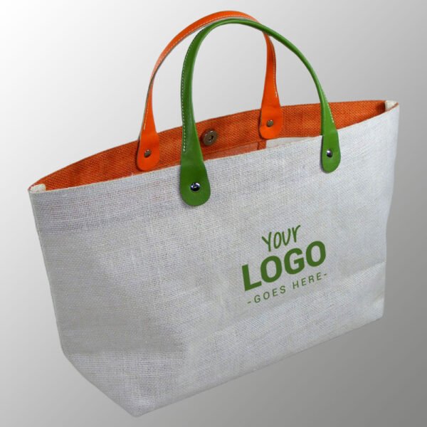 Elegant looking Luxury Jute Bag with Cow Pigmented Leather handles