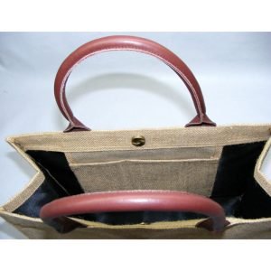 luxury natural jute bag with leather handles
