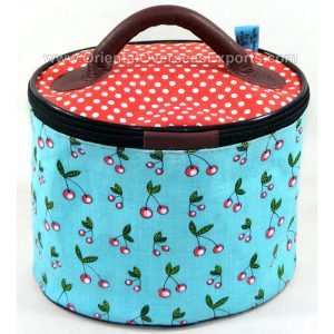 jute cotton vanity bag with leather handles