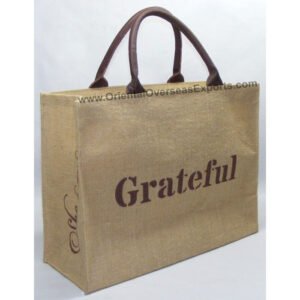 luxury natural jute bag with leather handles