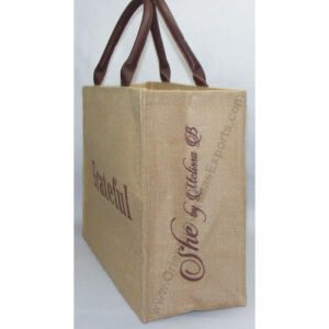 luxury natural jute bag with leather handles