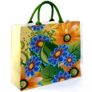 Digitally Printed Shopping Bag with Genuine Leather Handles