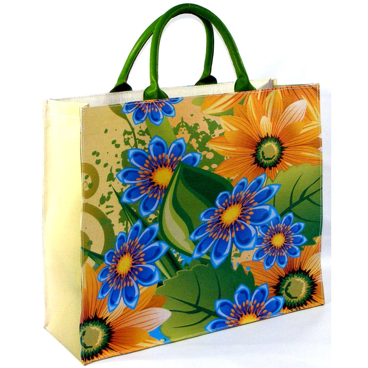 Digitally Printed Shopping Bag with Genuine Leather Handles