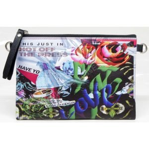 Digitally Printed and Embroidered Real Leather Pouch with zipper