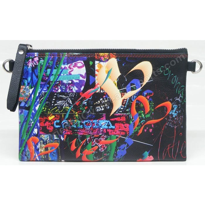 Digitally Printed and Embroidered Real Leather Pouch with zipper