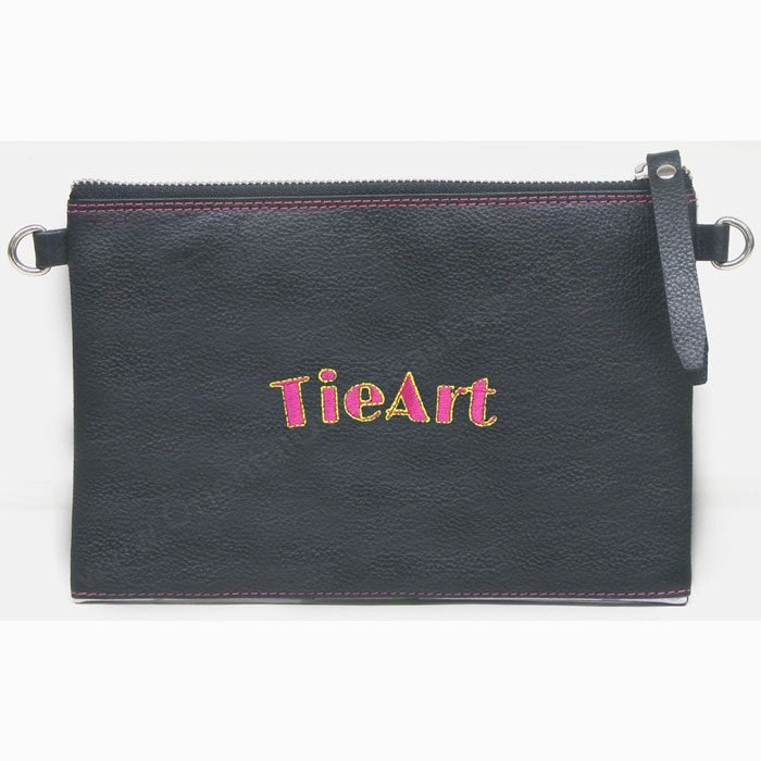 Digitally Printed and Embroidered Real Leather Pouch with zipper