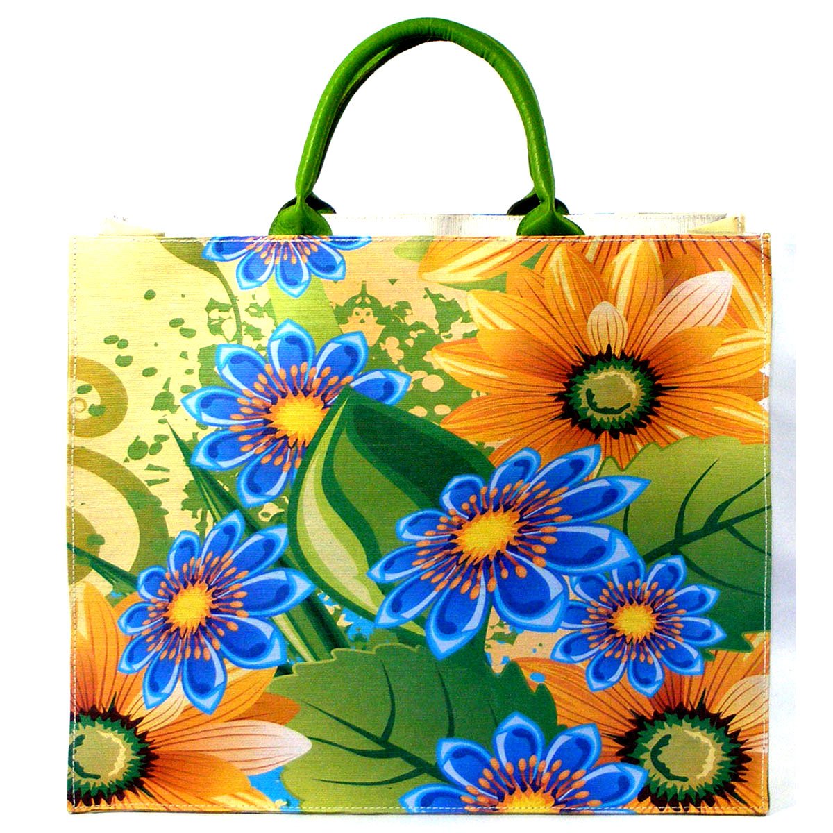 Digitally Printed Shopping Bag with Genuine Leather Handles