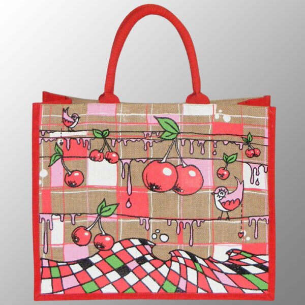 Multi color screen printed jute bag – Have this bag or this type of a bag custom made for your brand. Model # 2384 is made from, AZO Free Dyed 14x 15 way of Jute with Long Lasting LDPE lamination Inside.