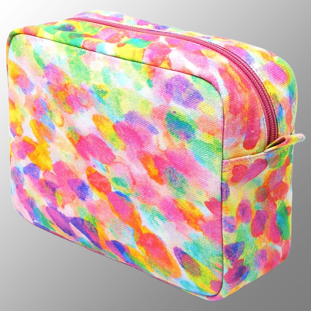 Multicolor Printed Canvas Cosmetic Pouch with Zipper