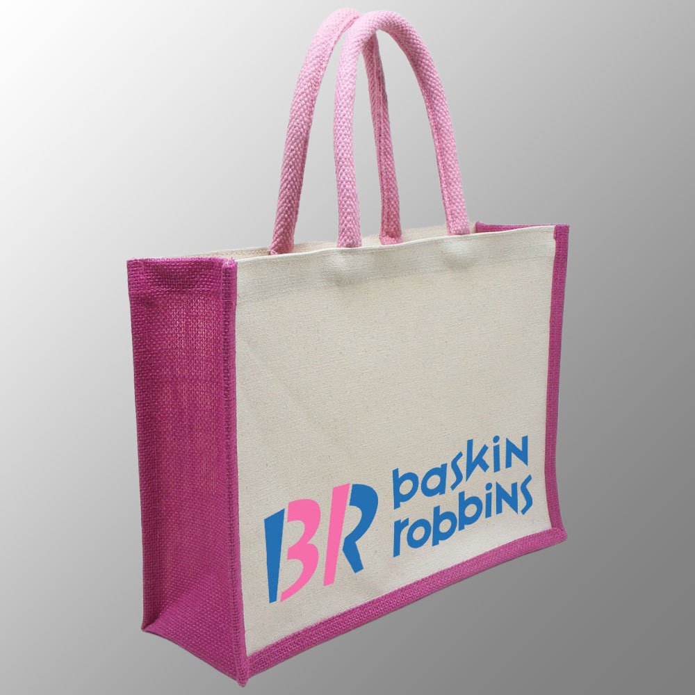 printed shopping bag made from canvas and jute fabric
