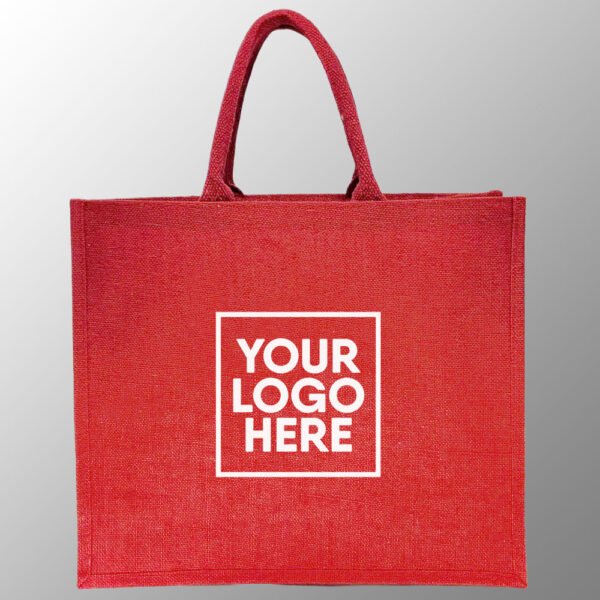 Large Red Jute Bag with Red Handles - Image 2
