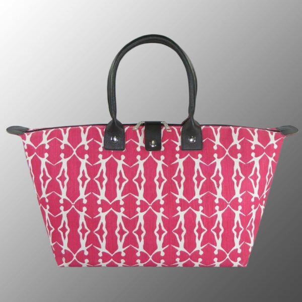 Printed Jute Bag with Leather Handles