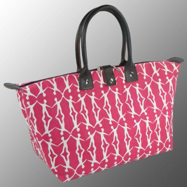 Printed Jute Bag with Leather Handles