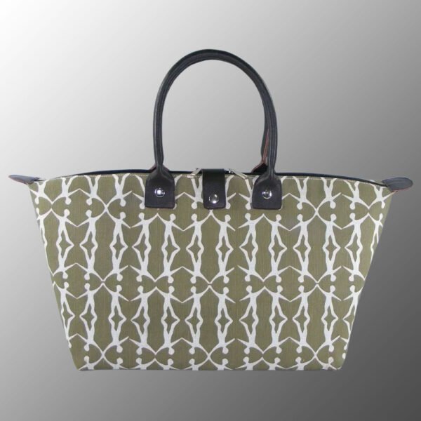 Printed Jute Bag with Leather Handles