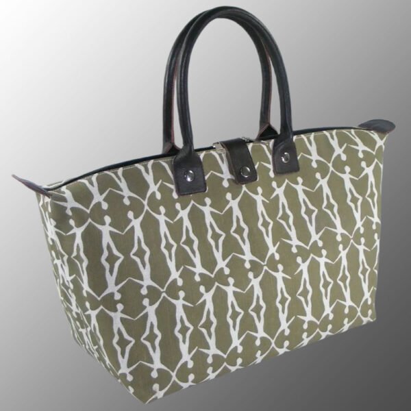 Printed Jute Bag with Leather Handles