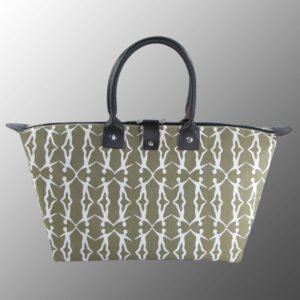 Printed Jute Bag with Leather Handles